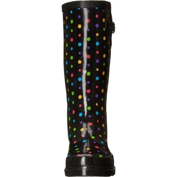 NEW Women's Unique Printed Tall 100% Waterproof Rain Boot Adjustable Strap - Picture 2 of 6